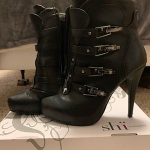Black Buckle Platform Booties